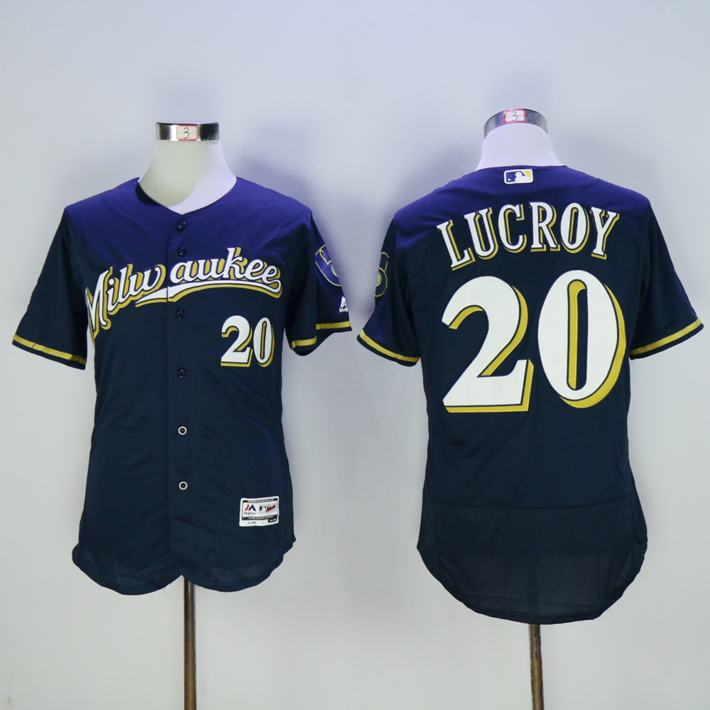 Men Milwaukee Brewers 20 Lucroy Blue MLB Jerseys